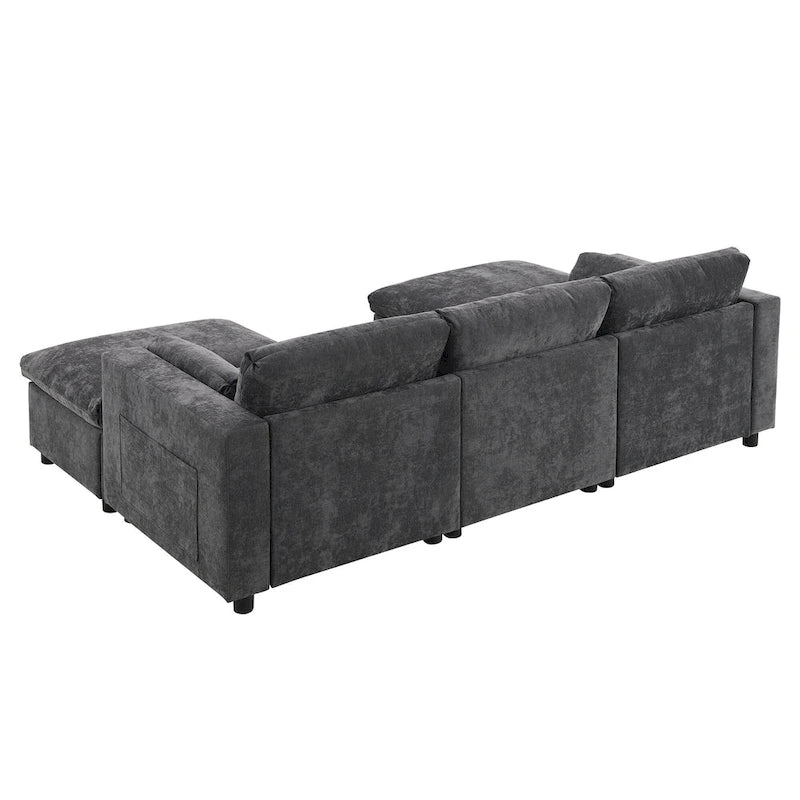 Canapé modulaire sectionnel en U avec poches de rangement, oreillers, pouf