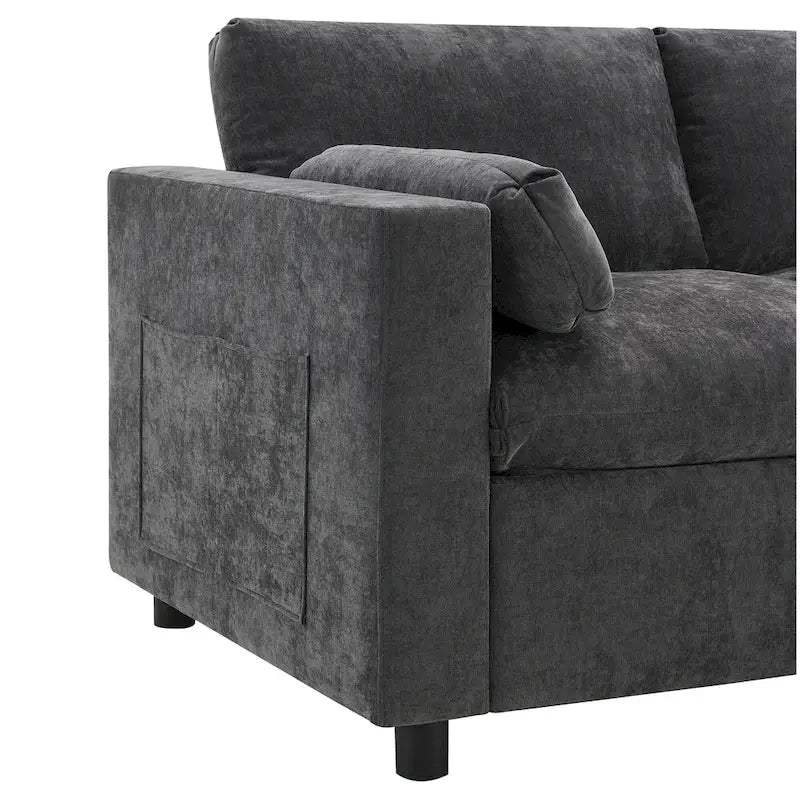 Canapé modulaire sectionnel en U avec poches de rangement, oreillers, pouf