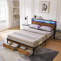 Lit plate-forme King Size en métal avec lumières LED, tête de lit en bois et deux tiroirs pour chambre à coucher