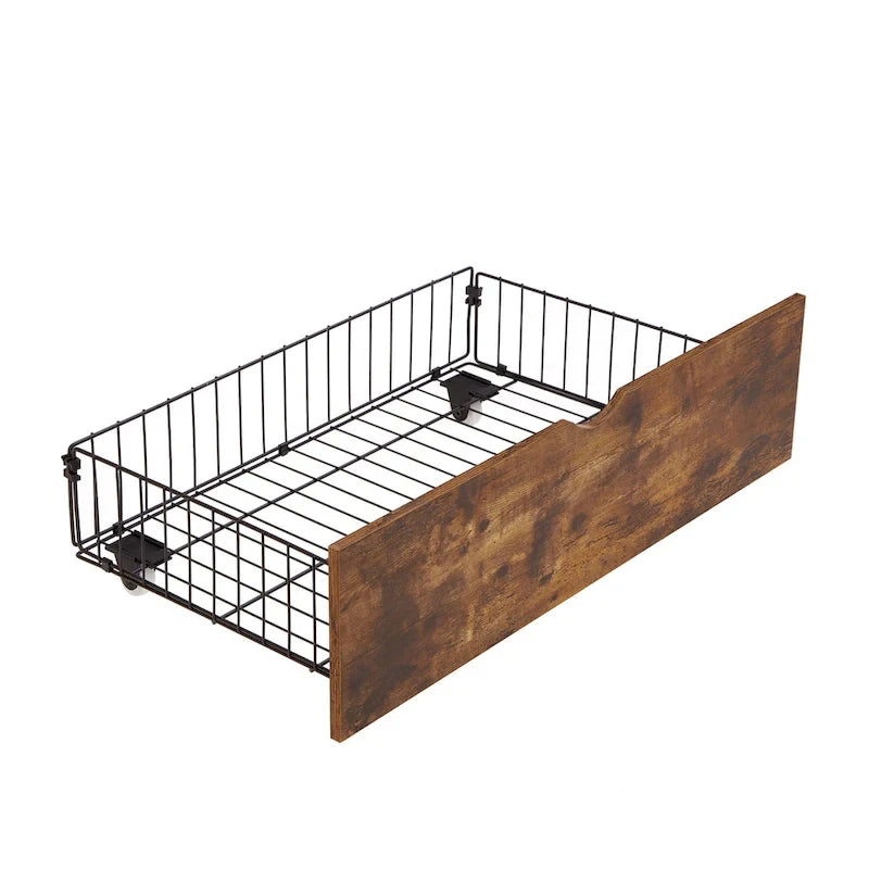 Lit plate-forme King Size en métal avec lumières LED, tête de lit en bois et deux tiroirs pour chambre à coucher
