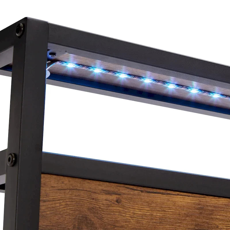 Lit plate-forme King Size en métal avec lumières LED, tête de lit en bois et deux tiroirs pour chambre à coucher