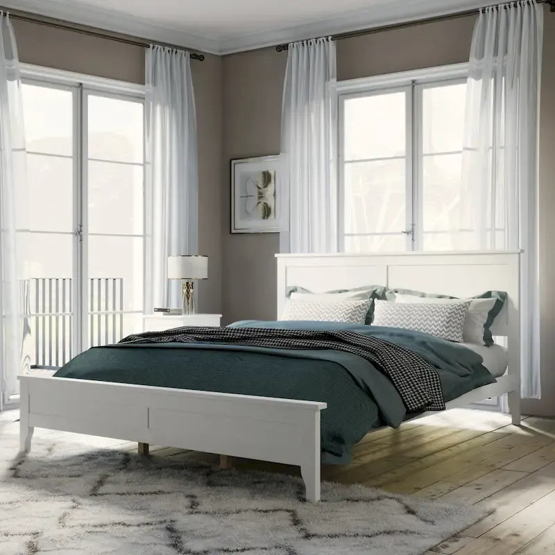 Lit plateforme moderne blanc Queen Size en bois massif avec finition résistante à l'usure