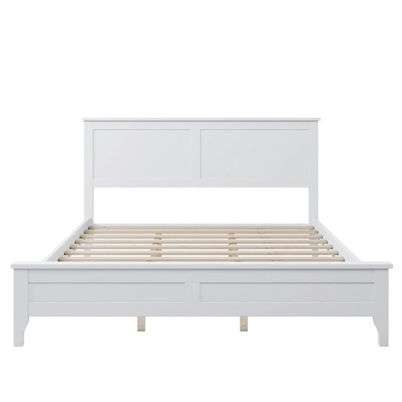 Lit plateforme moderne blanc Queen Size en bois massif avec finition résistante à l'usure