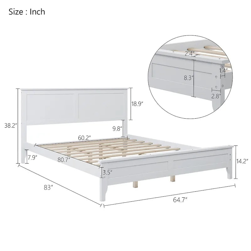Lit plateforme moderne blanc Queen Size en bois massif avec finition résistante à l'usure