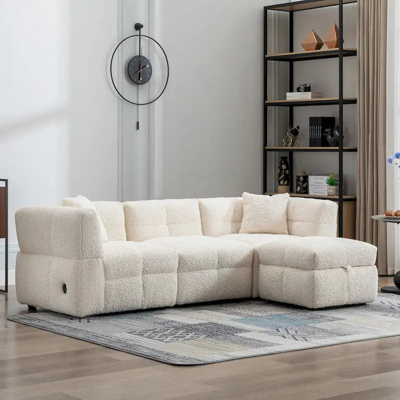 Canapé sectionnel 4 places en tissu 87,7 po avec ottoman mobile, 2 ports USB et 2 coussins lombaires, idéal pour le salon