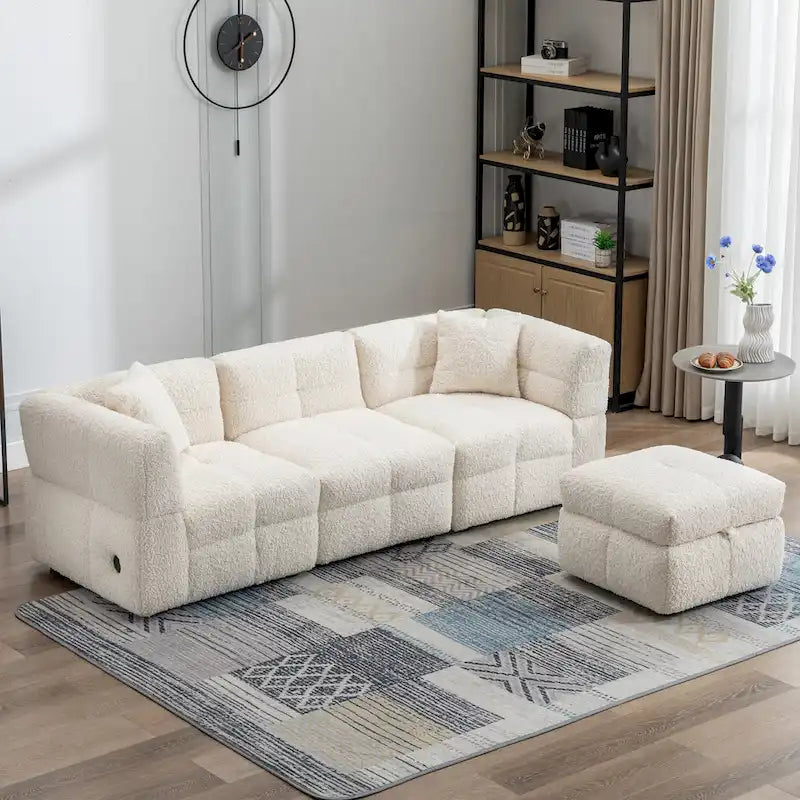 Canapé sectionnel 4 places en tissu 87,7 po avec ottoman mobile, 2 ports USB et 2 coussins lombaires, idéal pour le salon