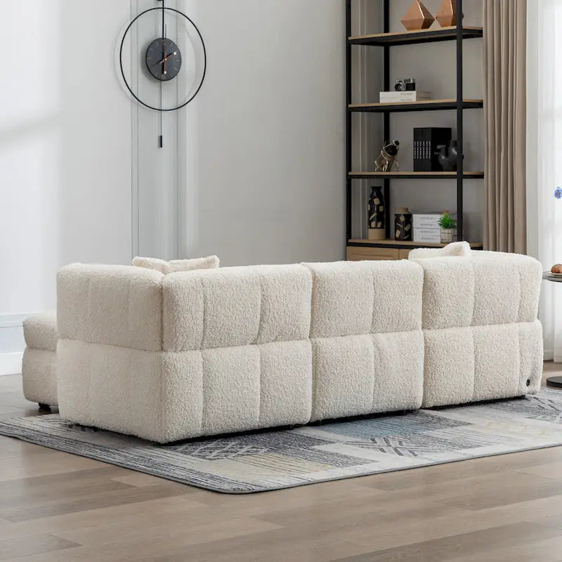 Canapé sectionnel 4 places en tissu 87,7 po avec ottoman mobile, 2 ports USB et 2 coussins lombaires, idéal pour le salon