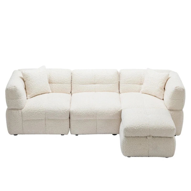 Canapé sectionnel 4 places en tissu 87,7 po avec ottoman mobile, 2 ports USB et 2 coussins lombaires, idéal pour le salon