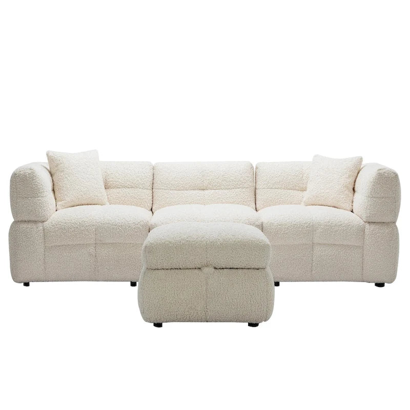 Canapé sectionnel 4 places en tissu 87,7 po avec ottoman mobile, 2 ports USB et 2 coussins lombaires, idéal pour le salon