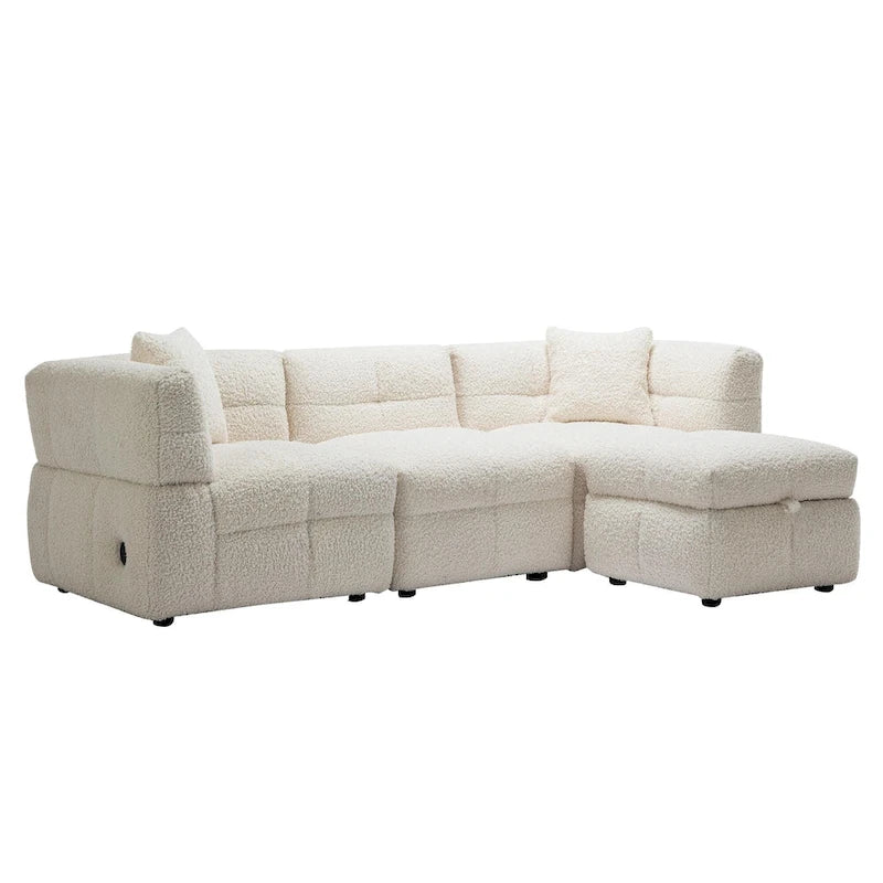 Canapé sectionnel 4 places en tissu 87,7 po avec ottoman mobile, 2 ports USB et 2 coussins lombaires, idéal pour le salon