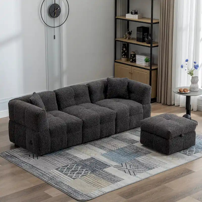 Canapé sectionnel 4 places en tissu 87,7 po avec ottoman mobile, 2 ports USB et 2 coussins lombaires, idéal pour le salon