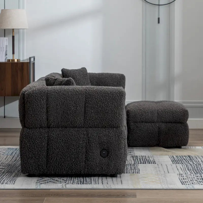 Canapé sectionnel 4 places en tissu 87,7 po avec ottoman mobile, 2 ports USB et 2 coussins lombaires, idéal pour le salon