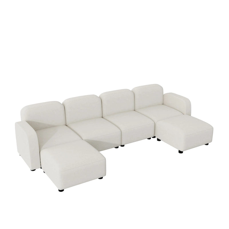 Canapé en velours en U - 6 places, canapé d'angle avec deux repose-pieds