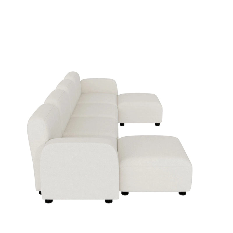 Canapé en velours en U - 6 places, canapé d'angle avec deux repose-pieds