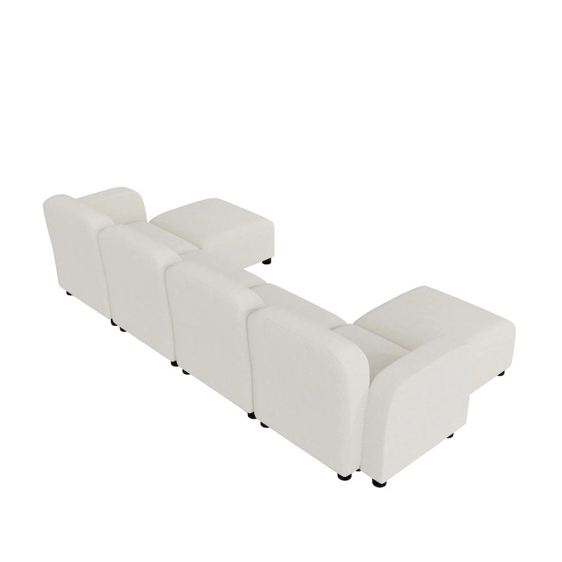 Canapé en velours en U - 6 places, canapé d'angle avec deux repose-pieds