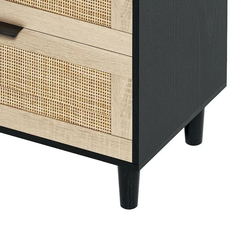 Commode double en rotin à 6 tiroirs avec poignées en métal, pieds en bois, armoire de rangement pour vêtements de chambre à coucher