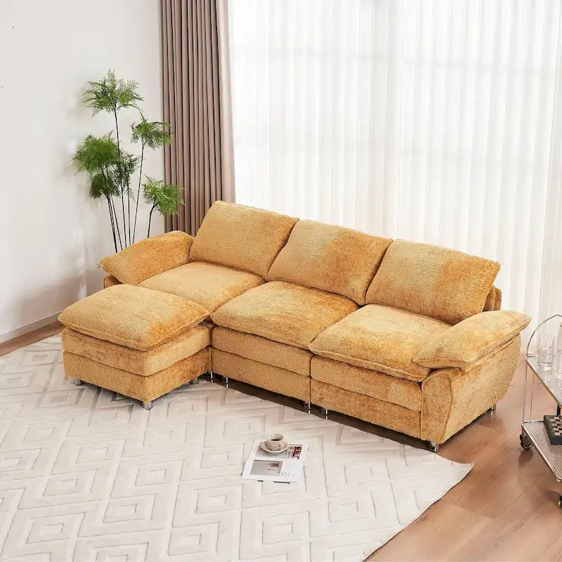 Canapé d'angle en chenille jaune 101,6 avec ottomane