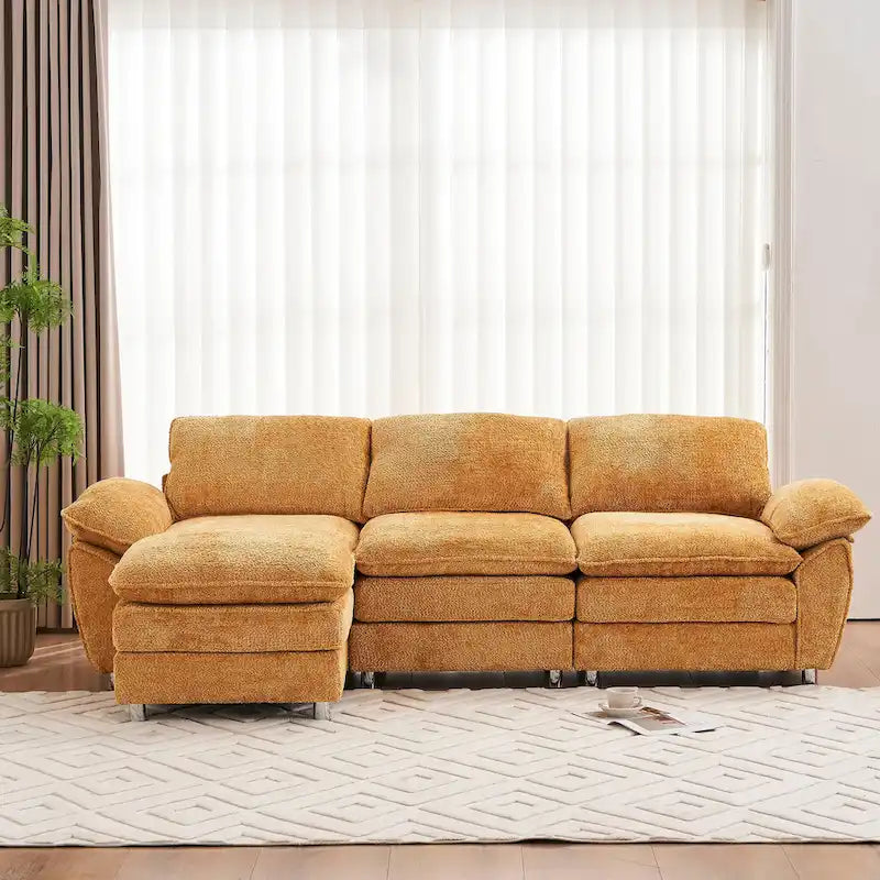 Canapé d'angle en chenille jaune 101,6 avec ottomane