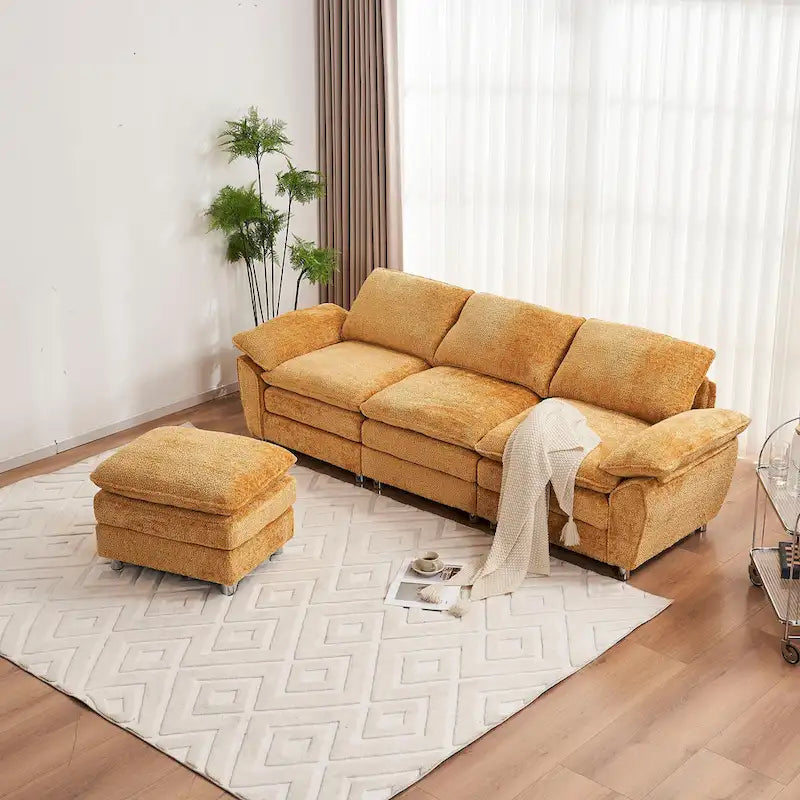 Canapé d'angle en chenille jaune 101,6 avec ottomane