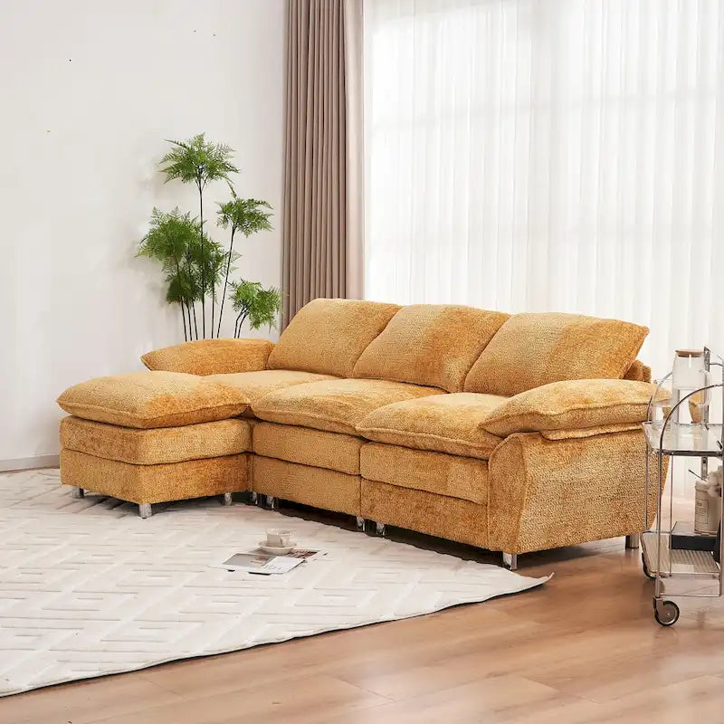Canapé d'angle en chenille jaune 101,6 avec ottomane