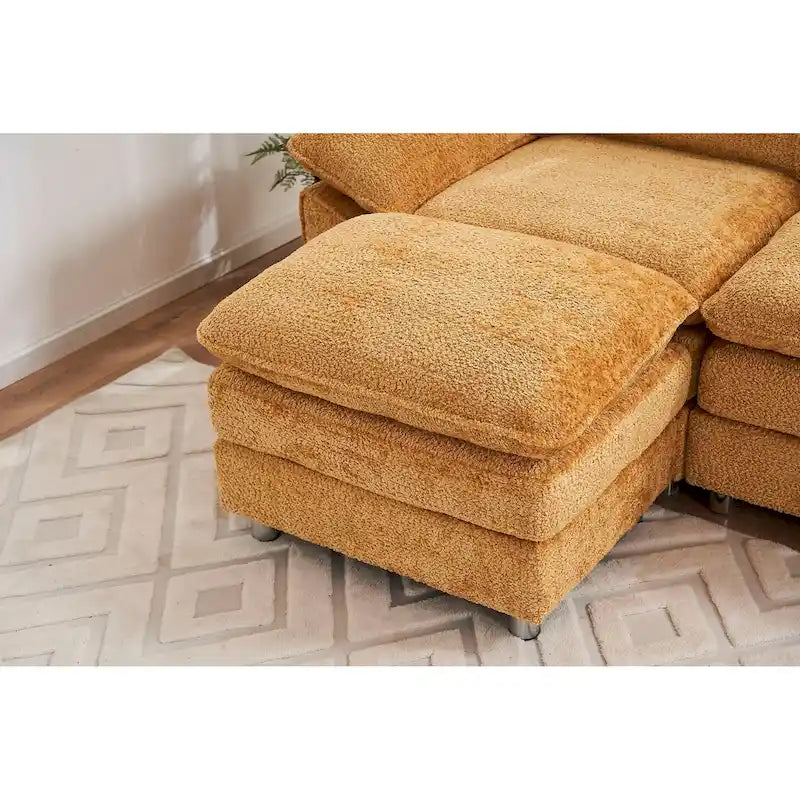 Canapé d'angle en chenille jaune 101,6 avec ottomane