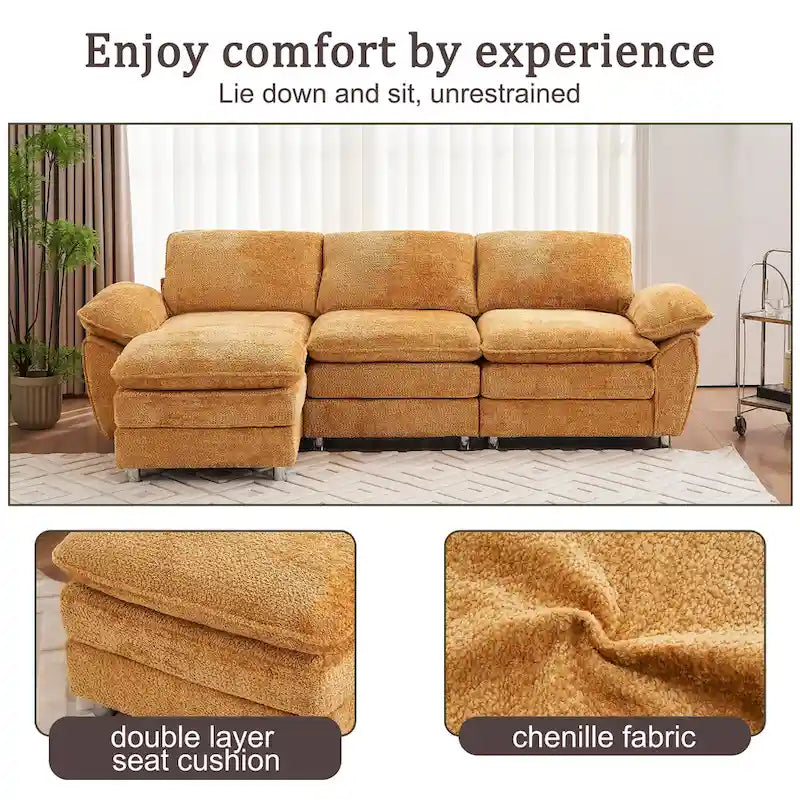 Canapé d'angle en chenille jaune 101,6 avec ottomane