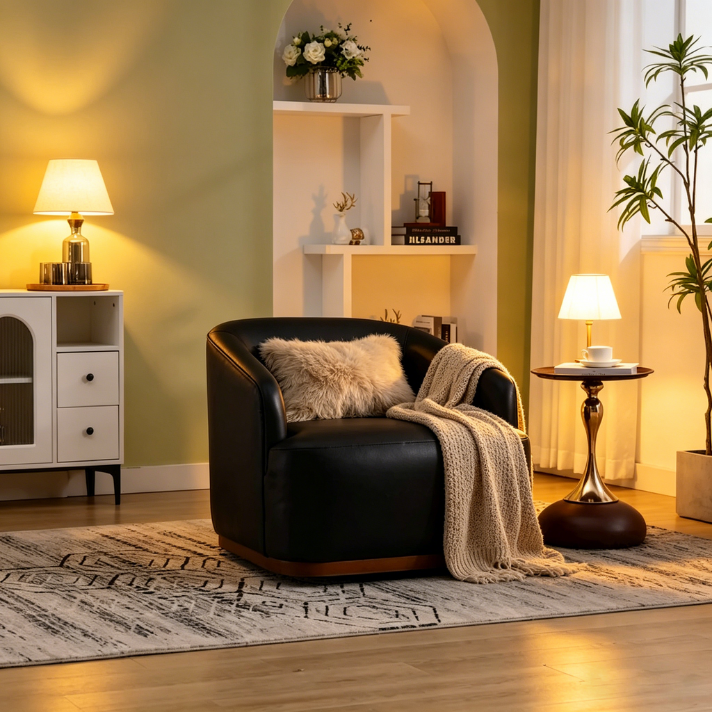 Fauteuil baquet pivotant en similicuir noir