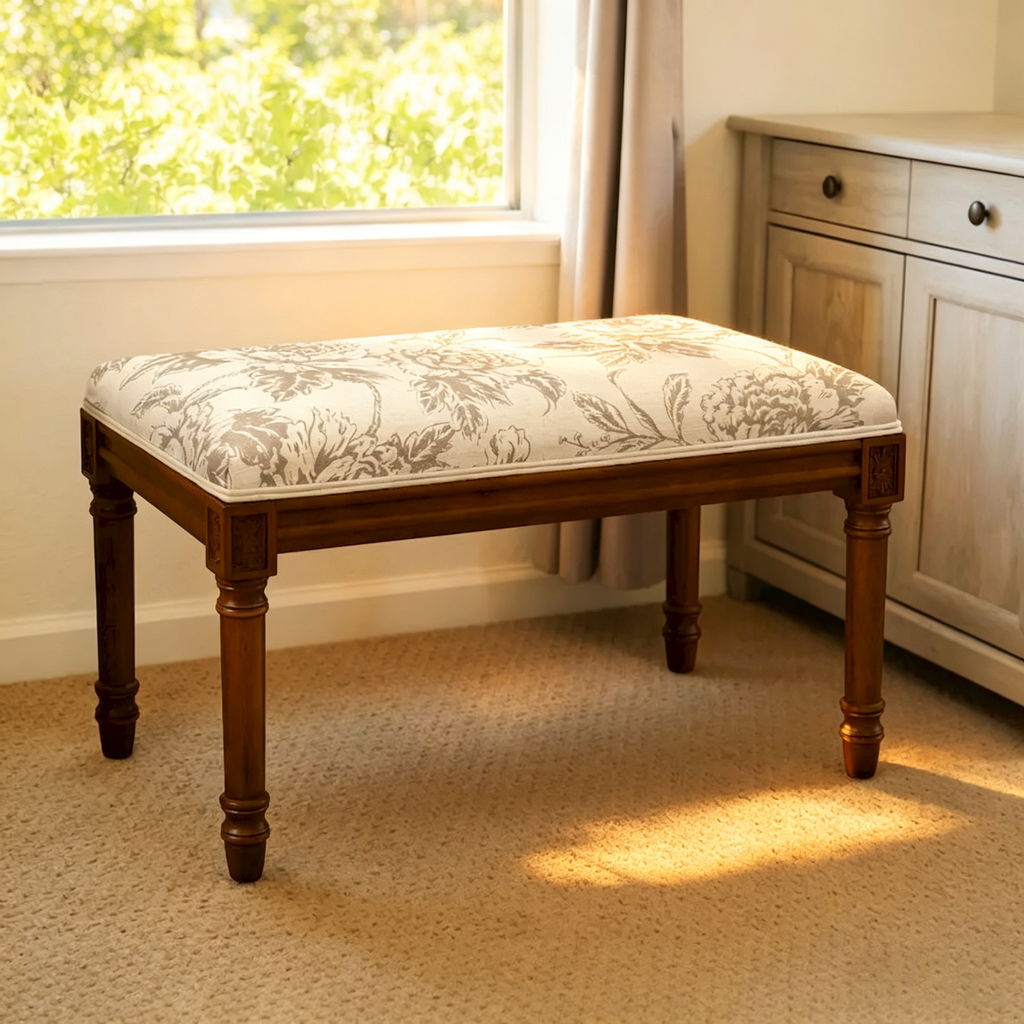 Banc taupe avec finition bois teinté