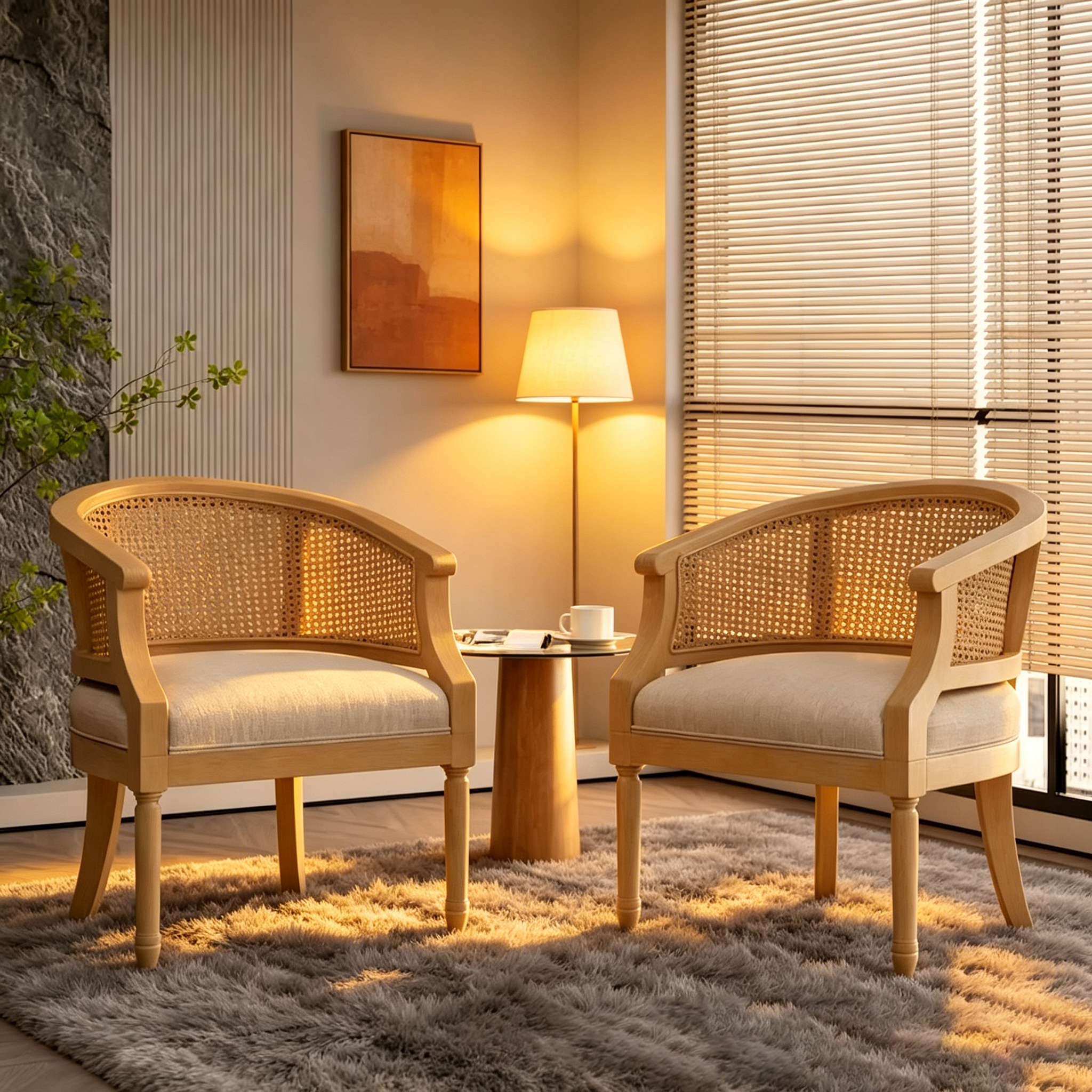 Chaises longues en rotin de bois (deux chaises par ensemble)