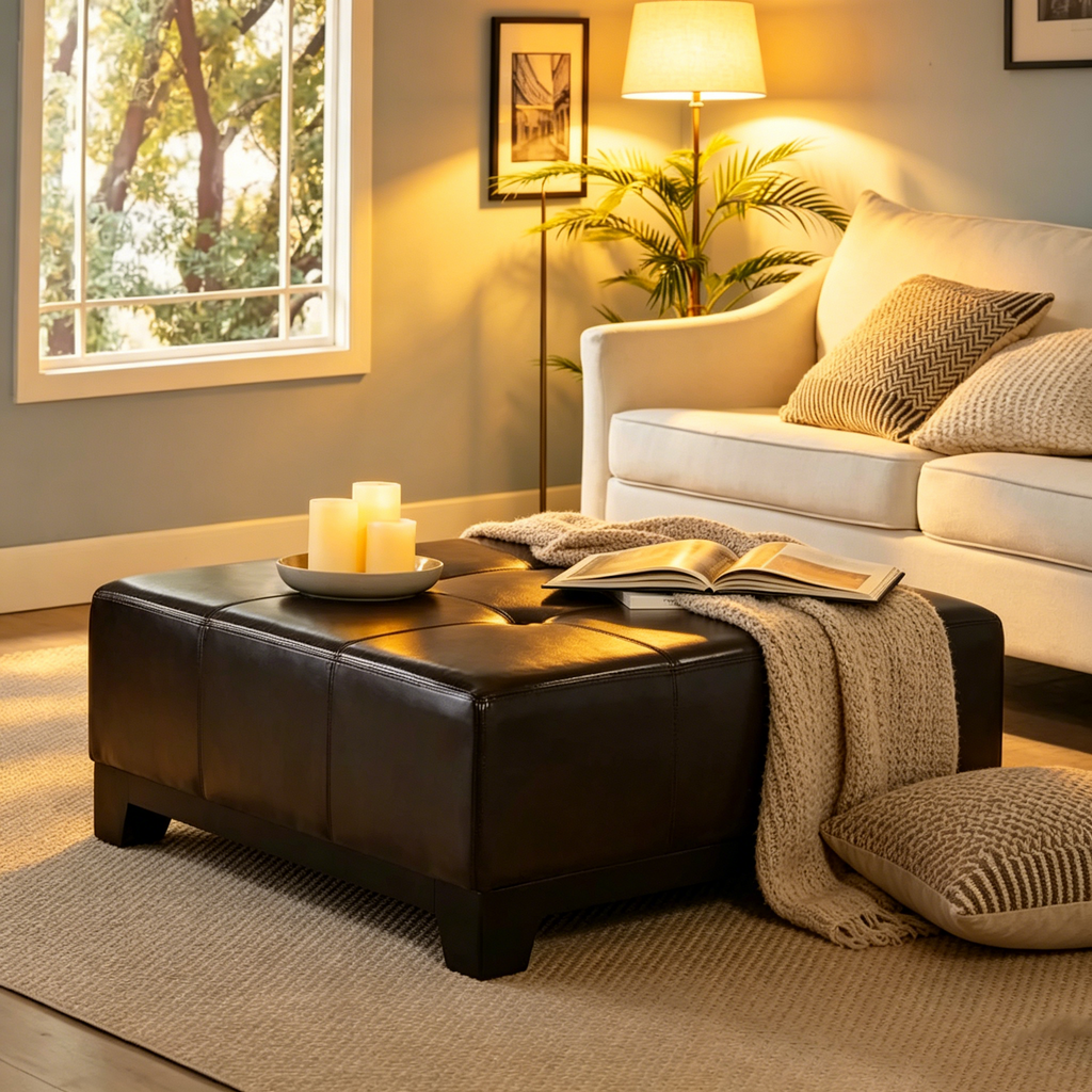 Repose-pieds en similicuir couleur expresso