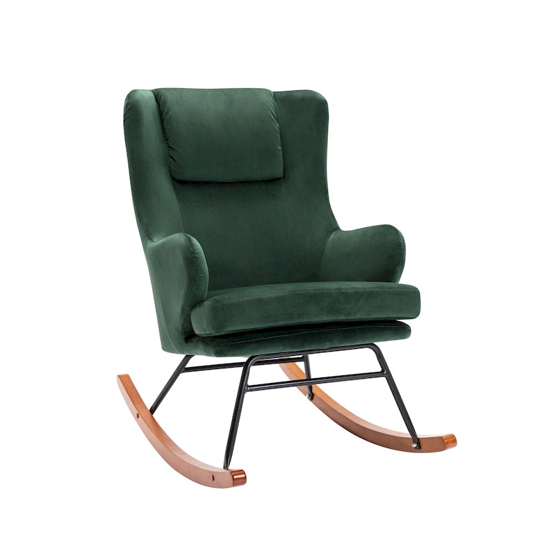 Fauteuil à bascule, Velours, Pieds en bois d'hévéa et en acier