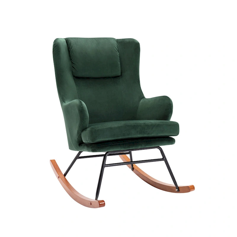 Fauteuil à bascule, Velours, Pieds en bois d'hévéa et en acier