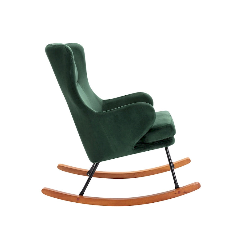 Fauteuil à bascule, Velours, Pieds en bois d'hévéa et en acier