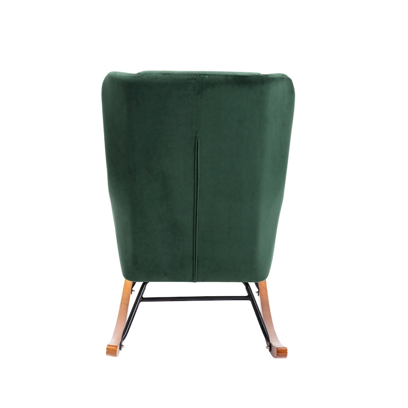Fauteuil à bascule, Velours, Pieds en bois d'hévéa et en acier