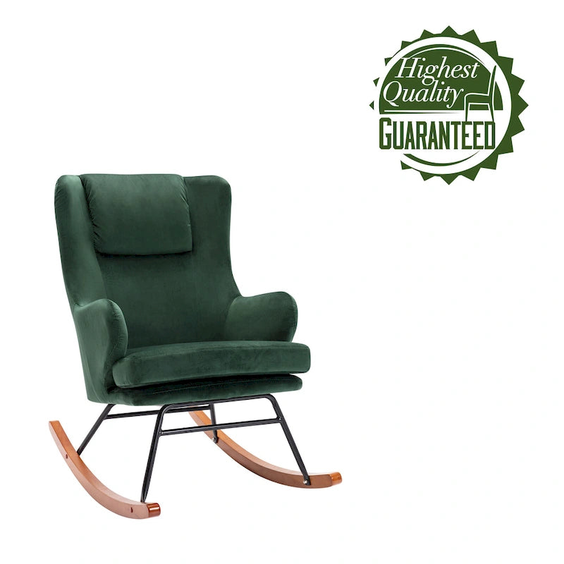 Fauteuil à bascule, Velours, Pieds en bois d'hévéa et en acier