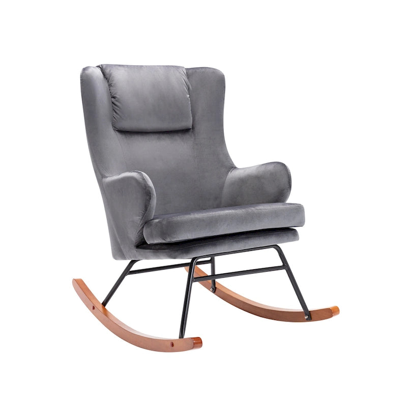 Fauteuil à bascule, Velours, Pieds en bois d'hévéa et en acier