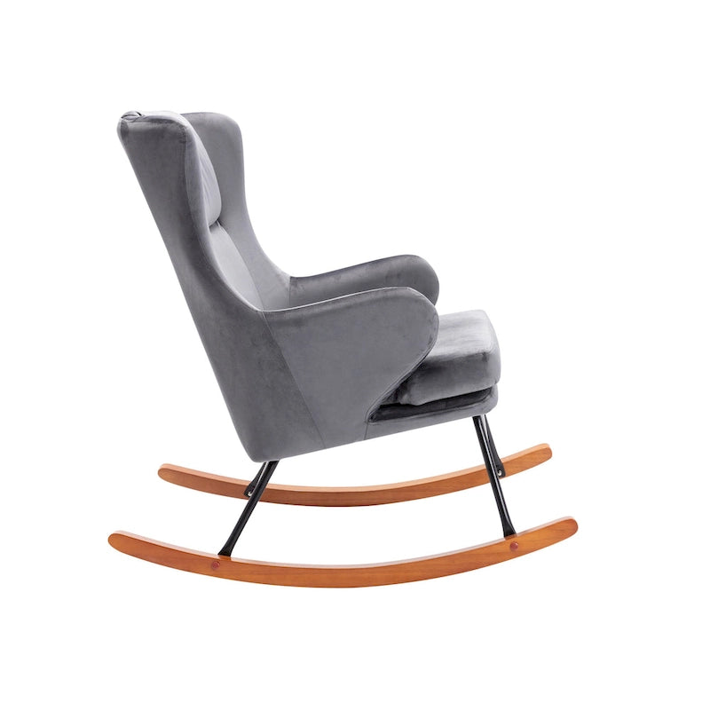 Fauteuil à bascule, Velours, Pieds en bois d'hévéa et en acier