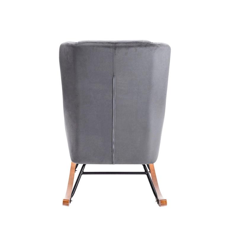 Fauteuil à bascule, Velours, Pieds en bois d'hévéa et en acier