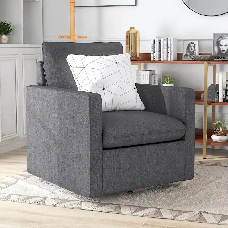Fauteuil pivotant en lin à dossier haut de style transitoire
