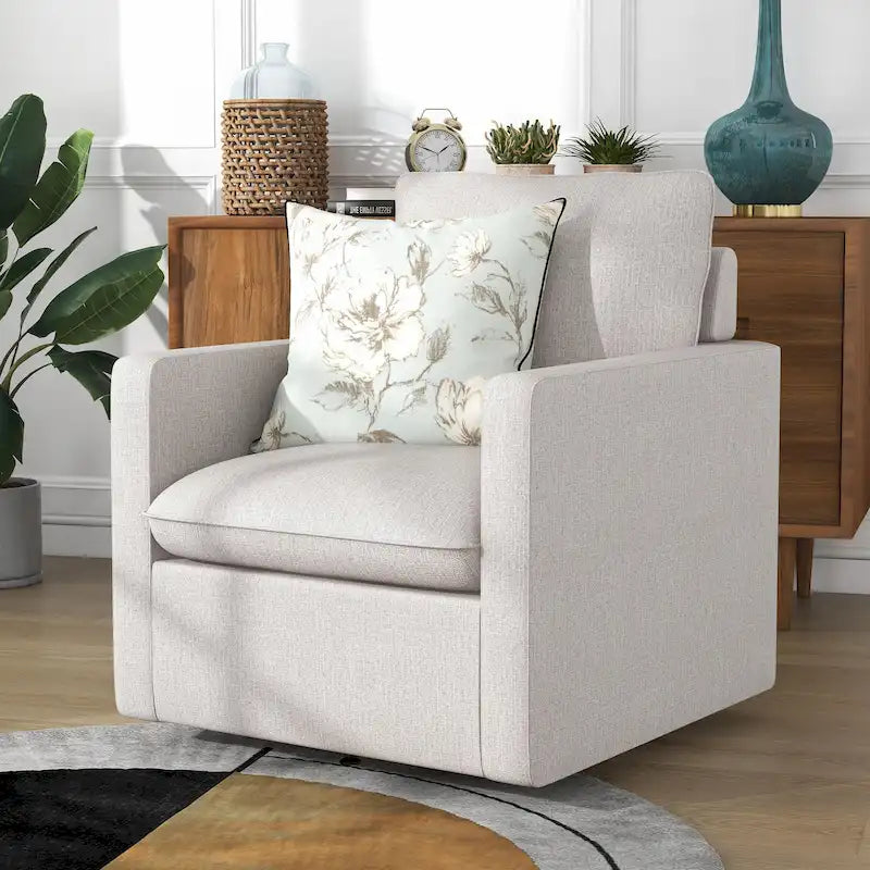 Fauteuil pivotant en lin à dossier haut de style transitoire
