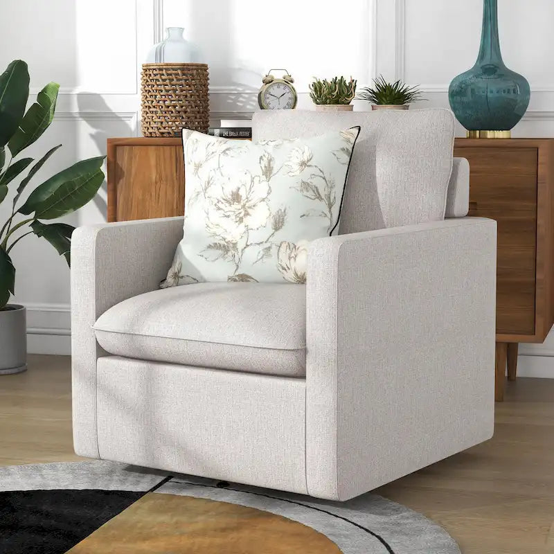 Fauteuil pivotant en lin à dossier haut de style transitoire