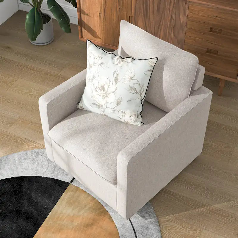 Fauteuil pivotant en lin à dossier haut de style transitoire