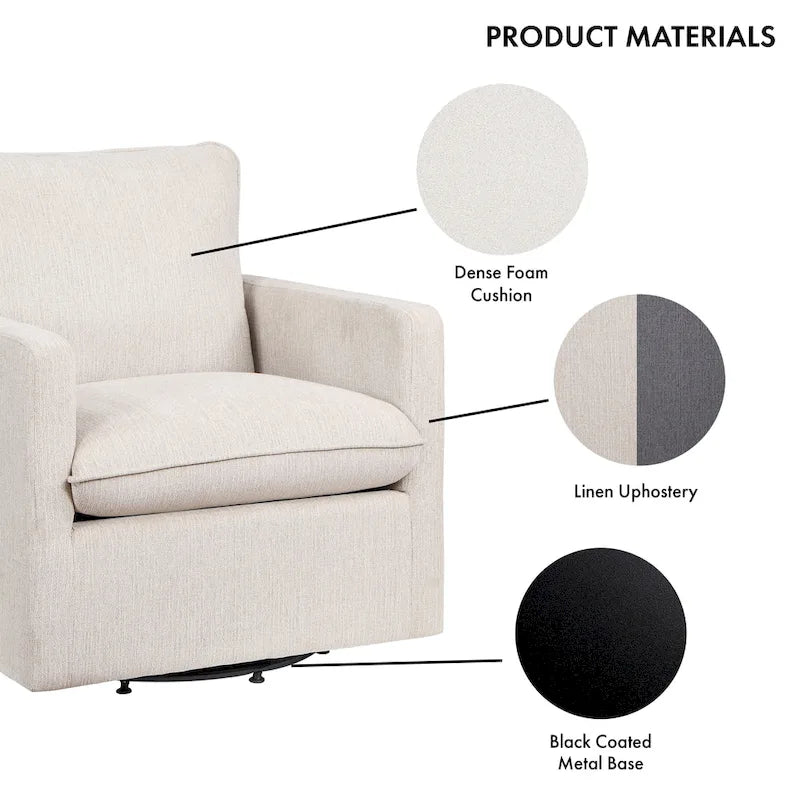 Fauteuil pivotant en lin à dossier haut de style transitoire
