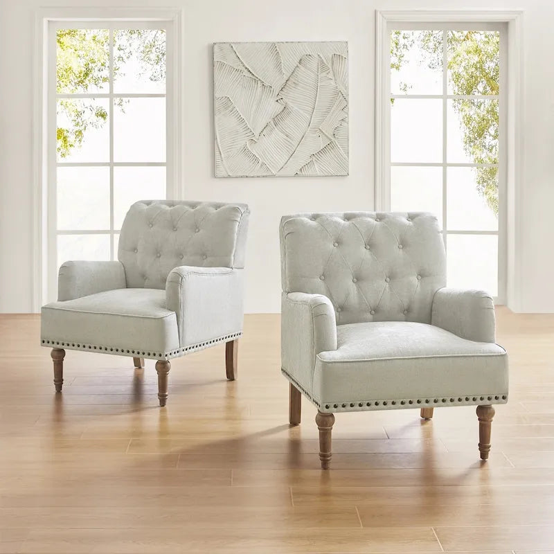 Fauteuil d'appoint rembourré traditionnel (dossier capitonné) — Lot de 2