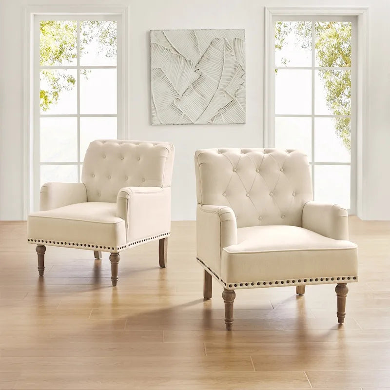 Fauteuil d'appoint rembourré traditionnel (dossier capitonné) — Lot de 2