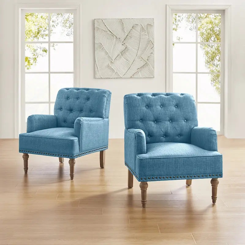 Fauteuil d'appoint rembourré traditionnel (dossier capitonné) — Lot de 2