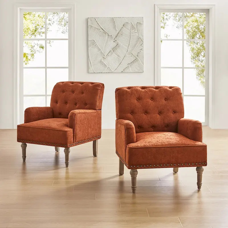 Fauteuil d'appoint rembourré traditionnel (dossier capitonné) — Lot de 2