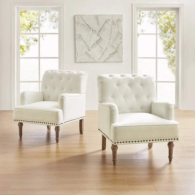 Fauteuil d'appoint rembourré traditionnel (dossier capitonné) — Lot de 2