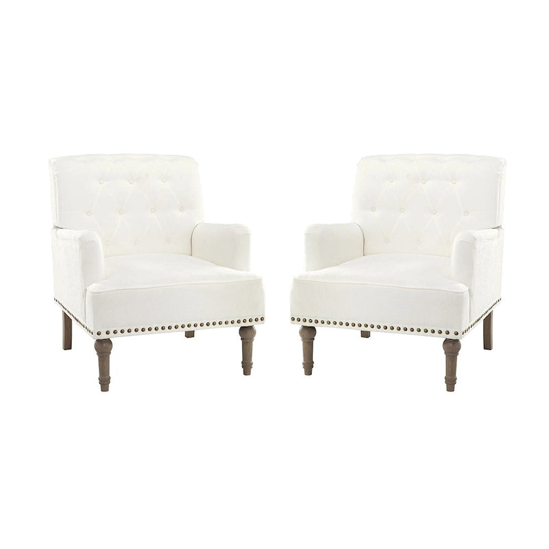 Fauteuil d'appoint rembourré traditionnel (dossier capitonné) — Lot de 2