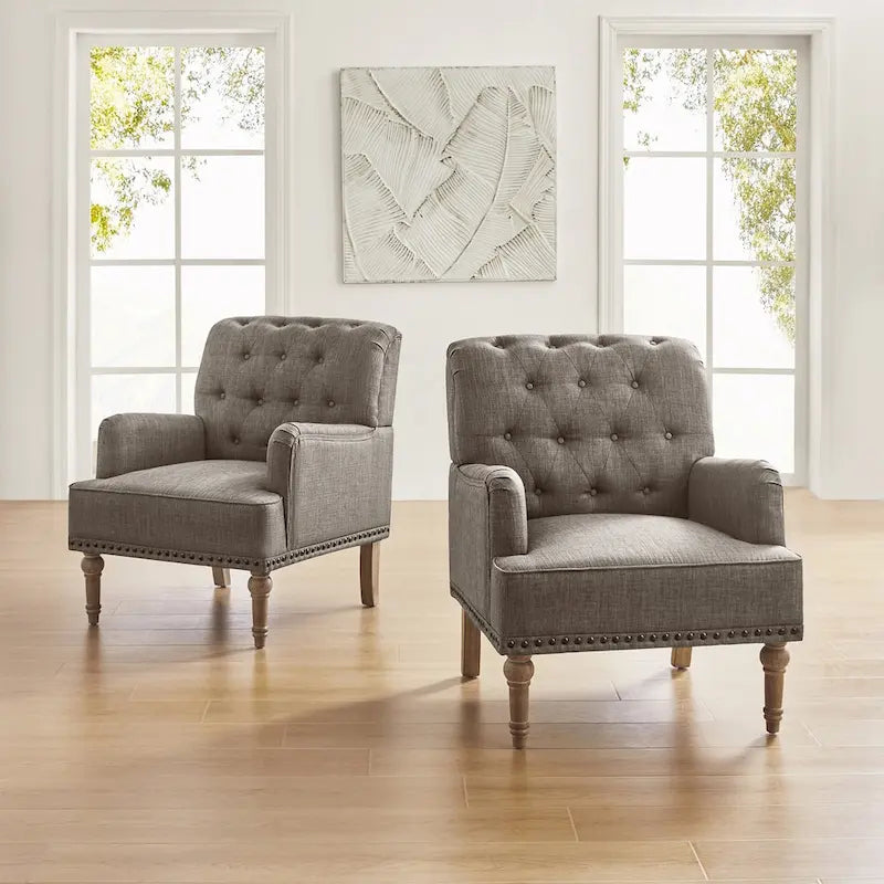 Fauteuil d'appoint rembourré traditionnel (dossier capitonné) — Lot de 2